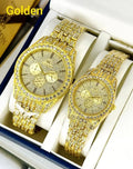 Golden Couple Watches with Diamond Stones For Couples