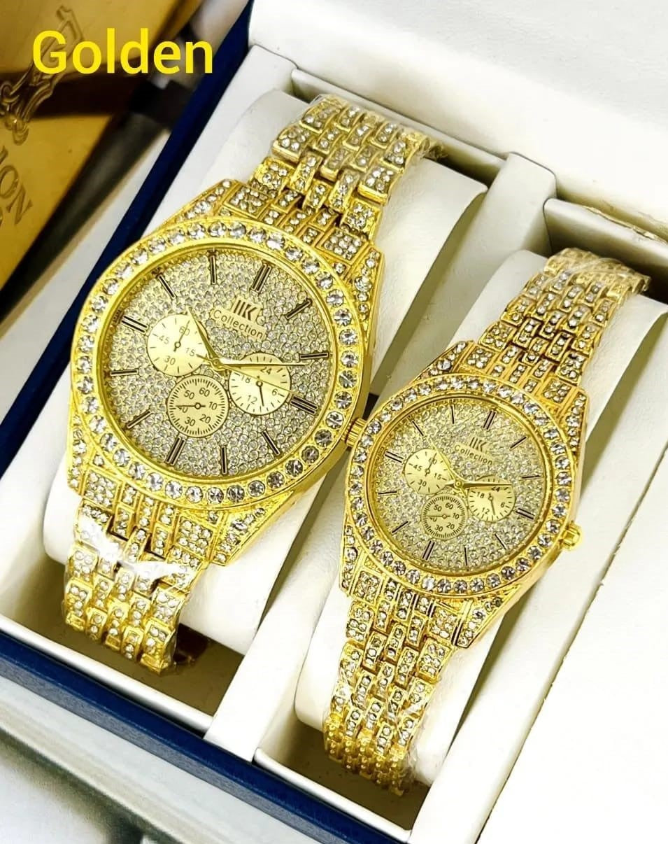 Golden Couple Watches with Diamond Stones For Couples