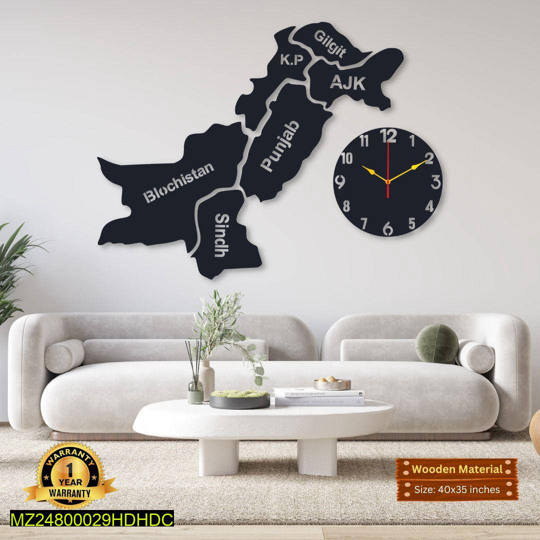 Premium Pakistan Wooden Wall Map Clock
